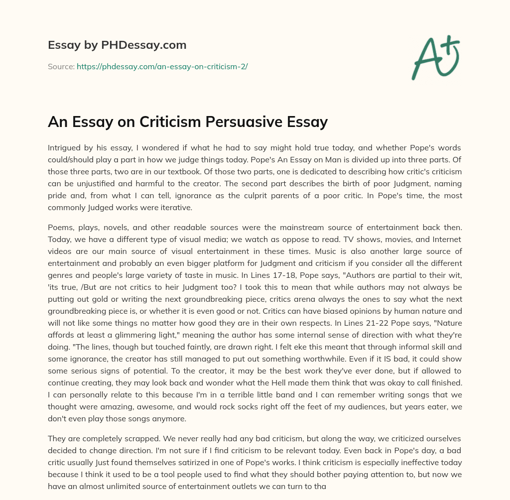 An Essay on Criticism Persuasive Essay essay