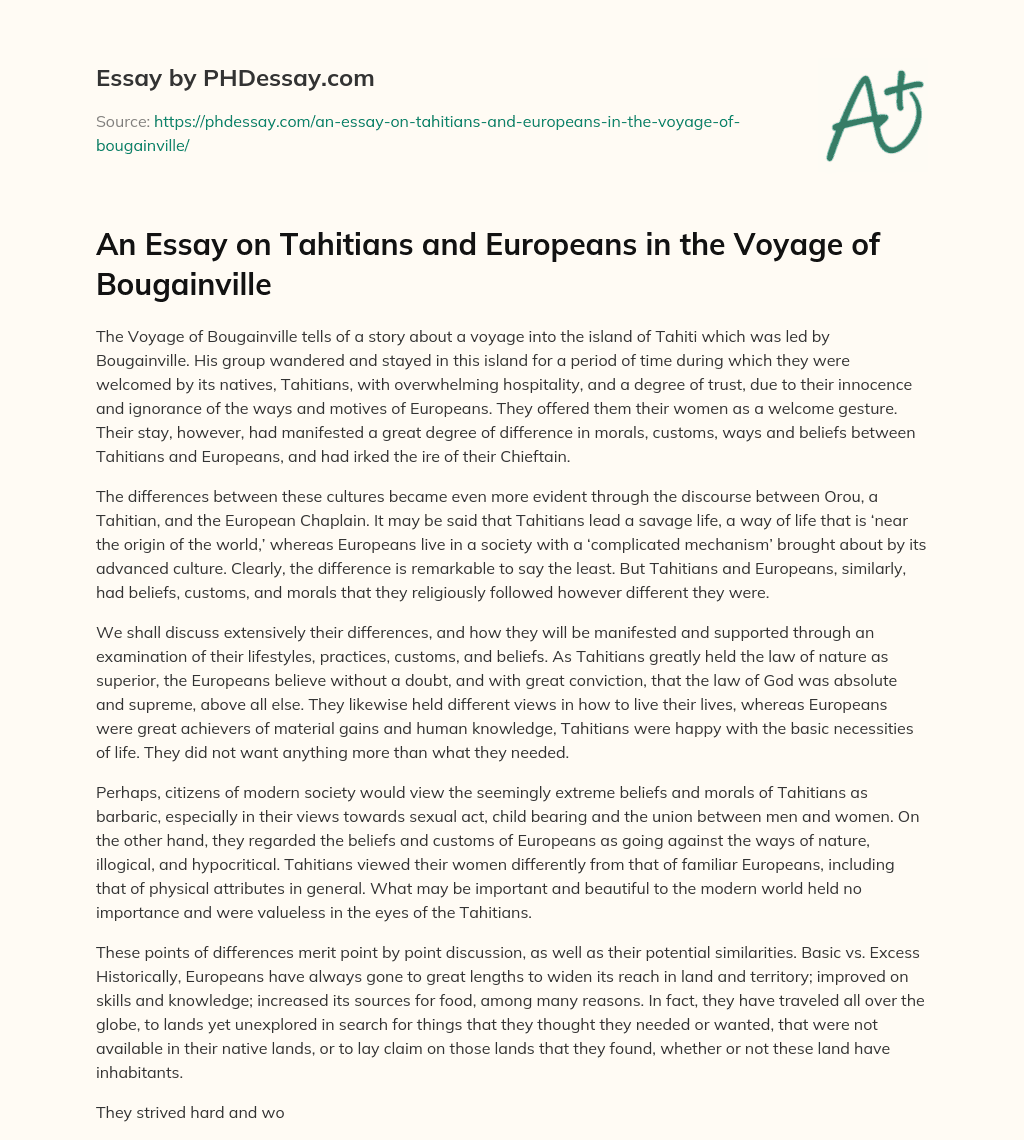 An Essay on Tahitians and Europeans in the Voyage of Bougainville essay