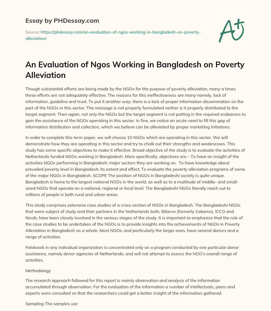 An Evaluation of Ngos Working in Bangladesh on Poverty Alleviation essay