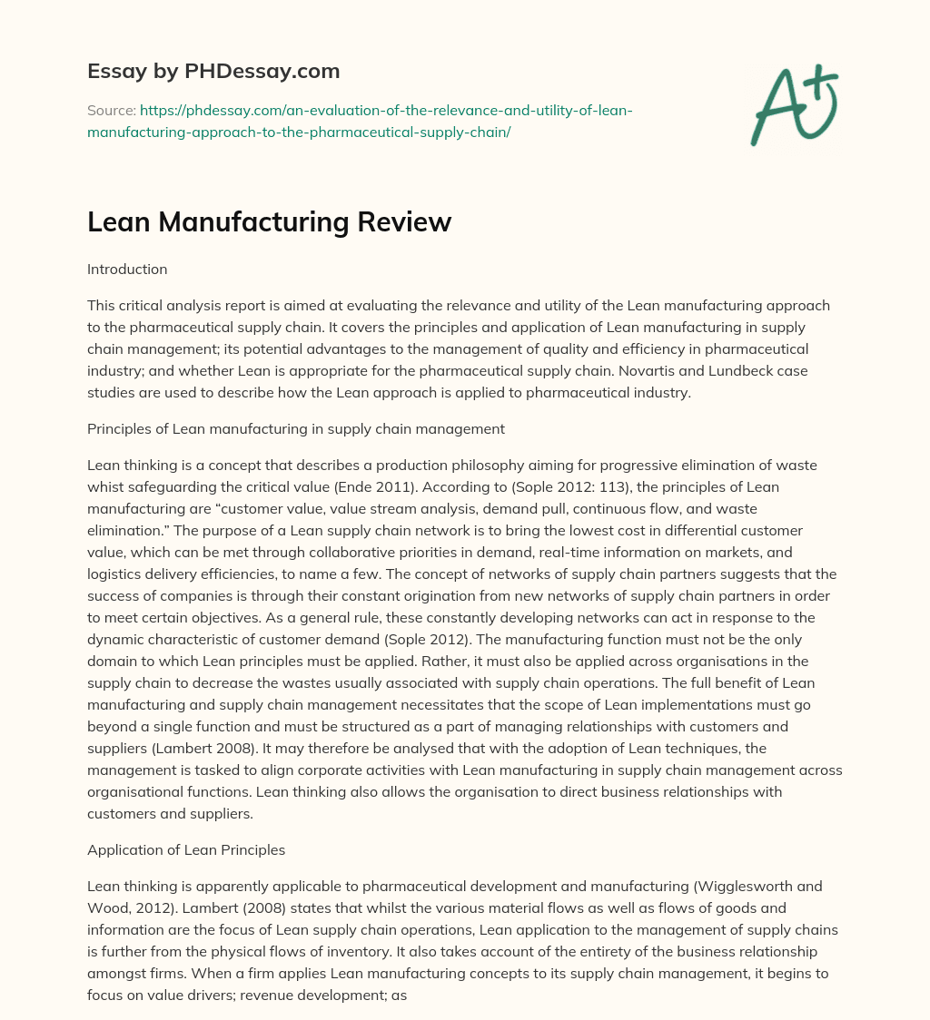 Lean Manufacturing Review essay
