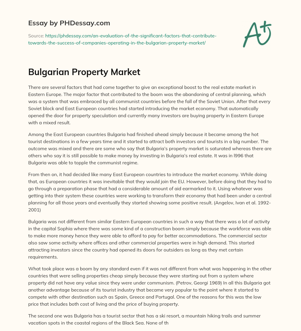 Bulgarian Property Market essay