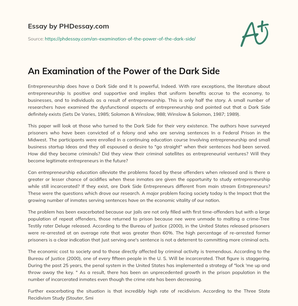 An Examination of the Power of the Dark Side essay