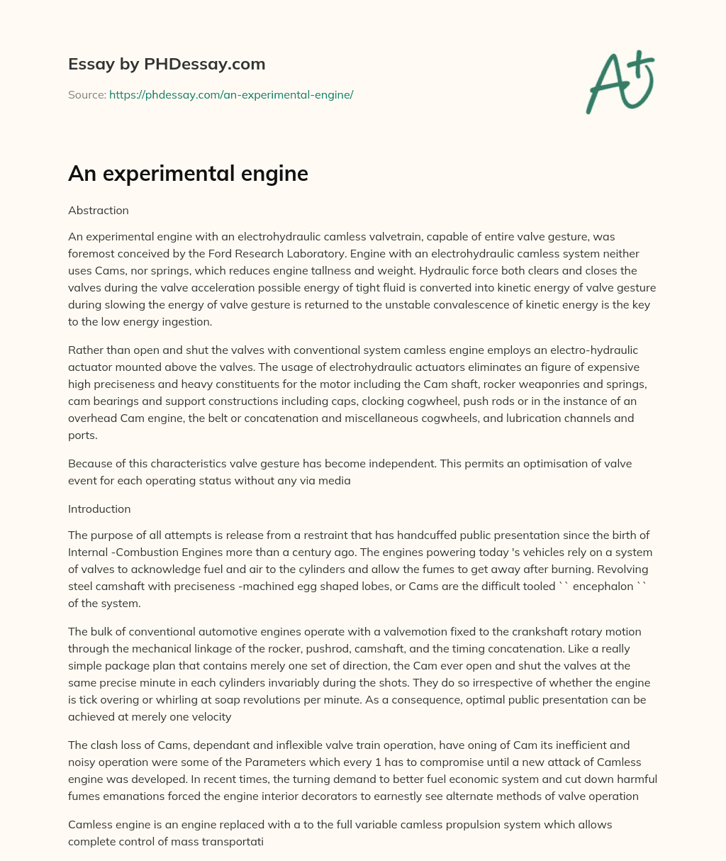 An experimental engine essay