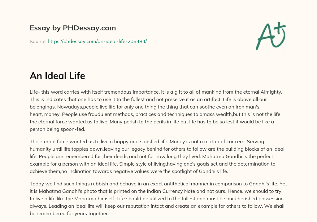 An Ideal Life essay