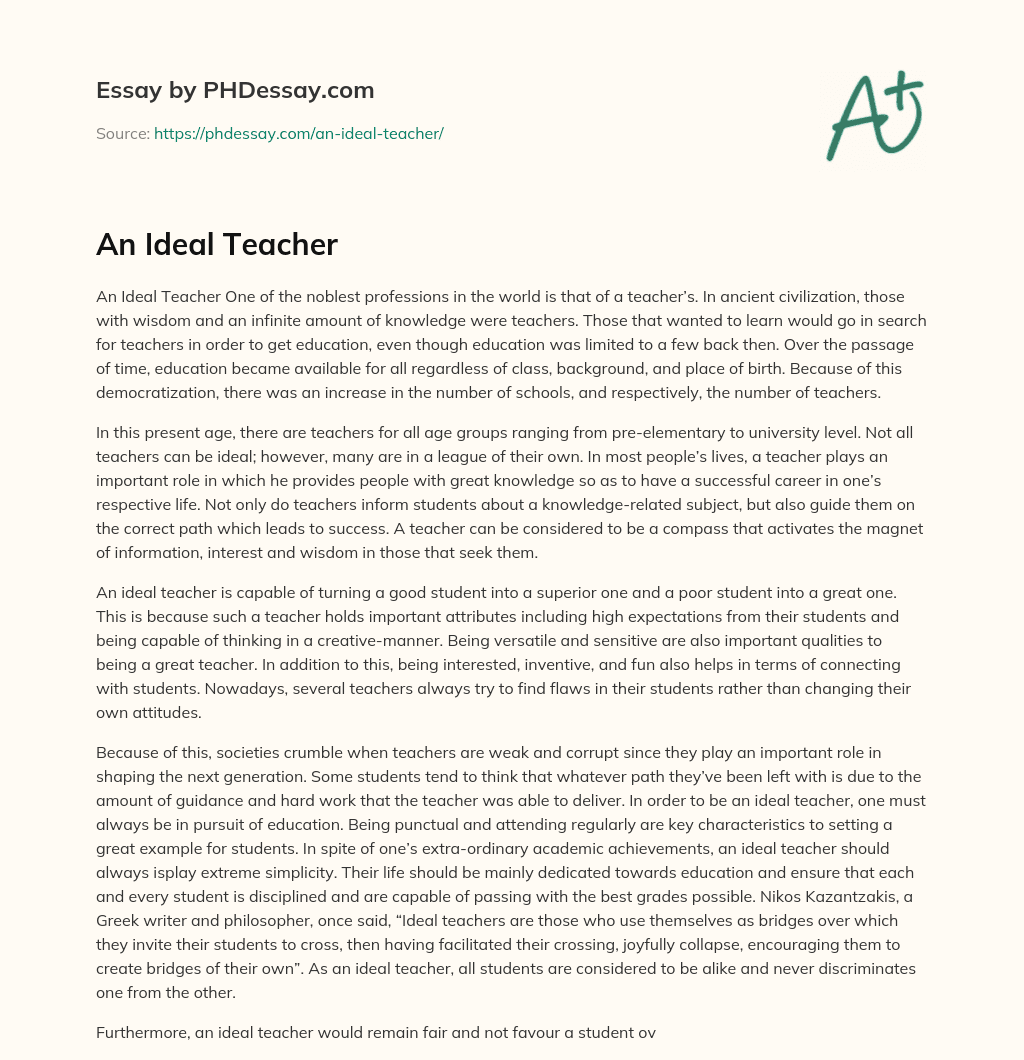 essay of a ideal teacher