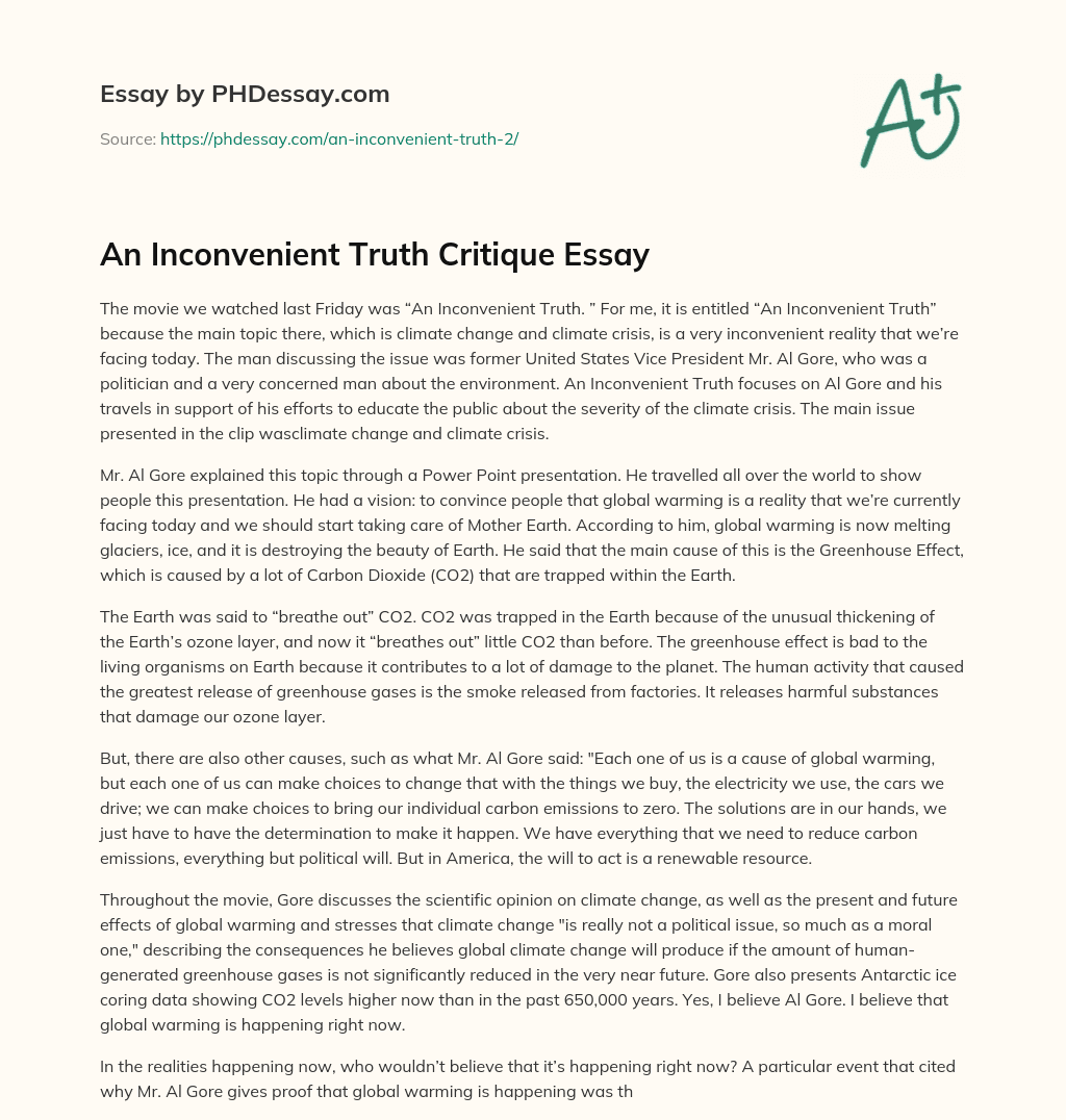 An Inconvenient Truth Critique Essay essay