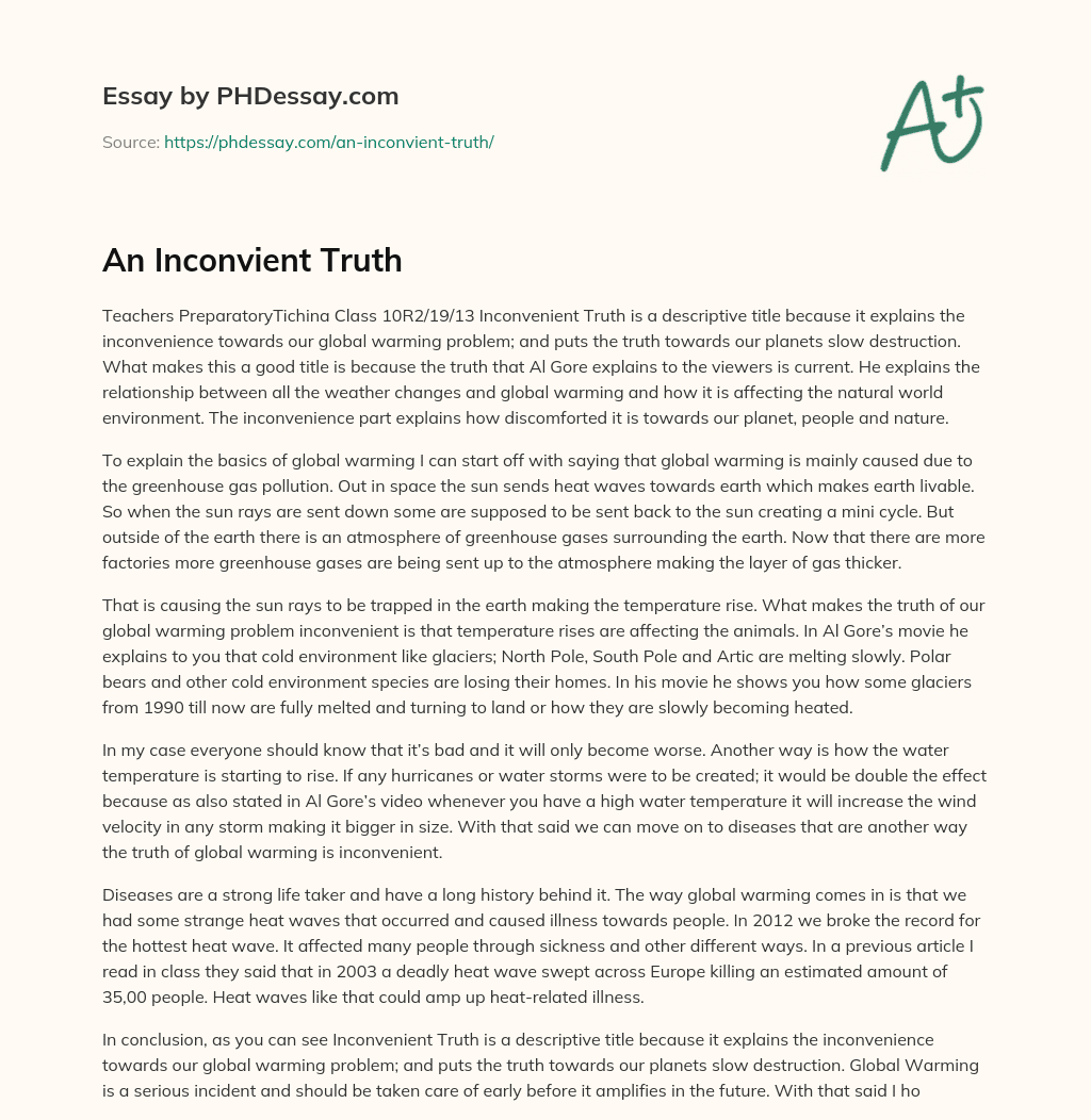 An Inconvient Truth essay