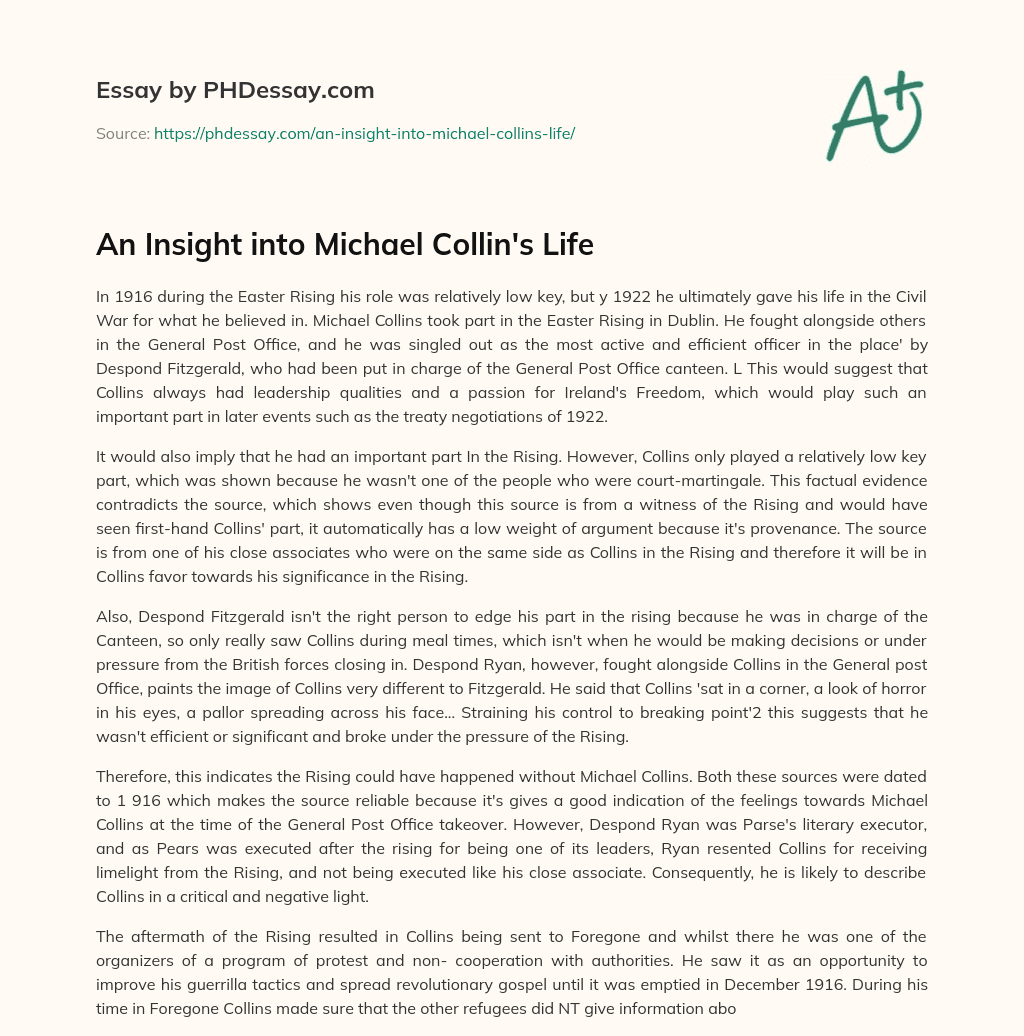 An Insight into Michael Collin’s Life essay
