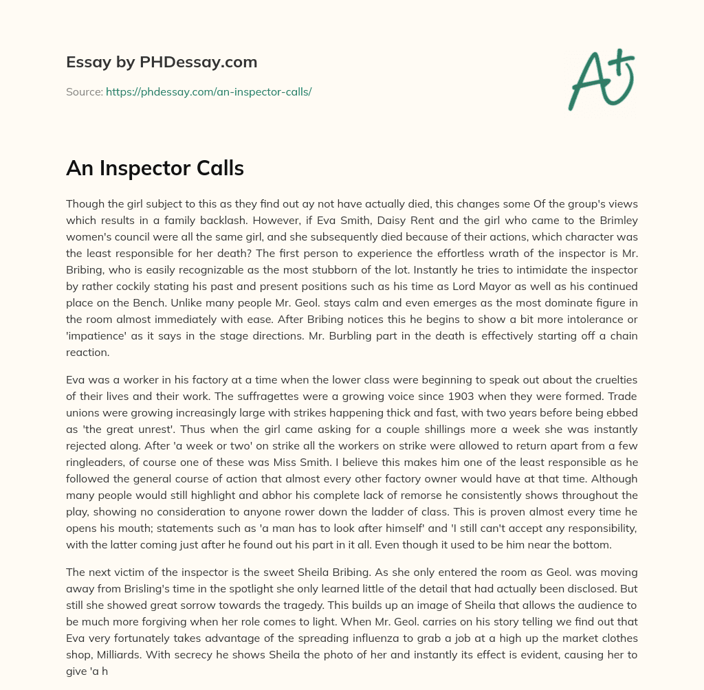 An Inspector Calls essay