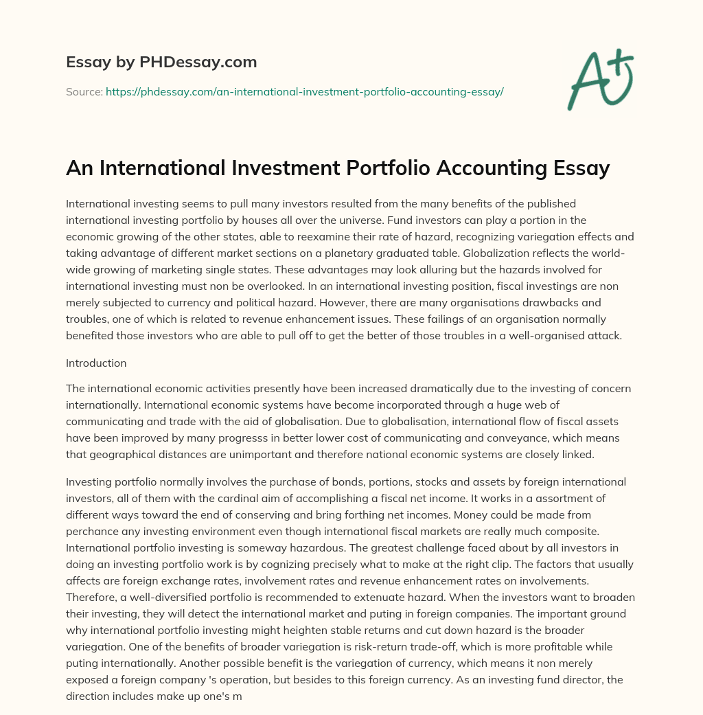 An International Investment Portfolio Accounting Essay essay