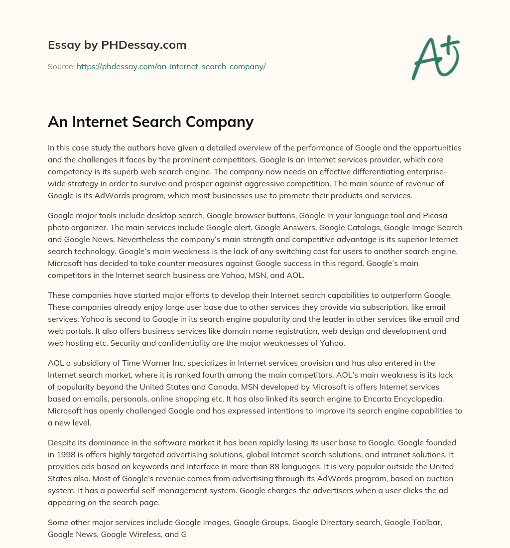 An Internet Search Company essay