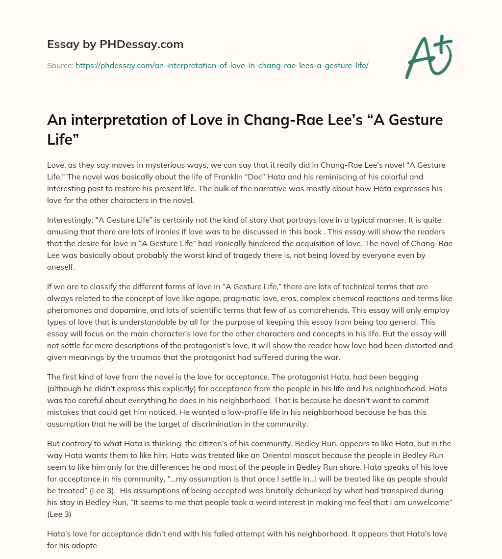 An interpretation of Love in Chang-Rae Lee’s “A Gesture Life” essay