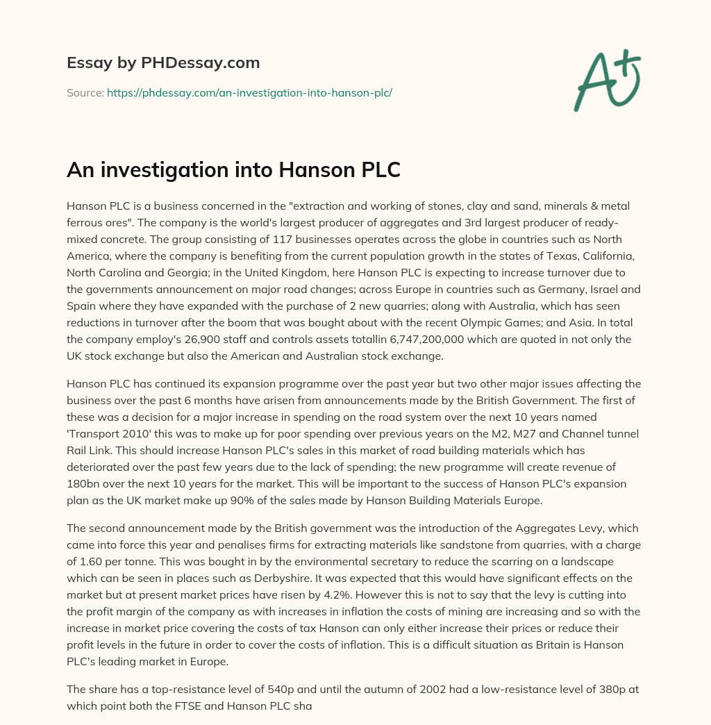 An investigation into Hanson PLC essay