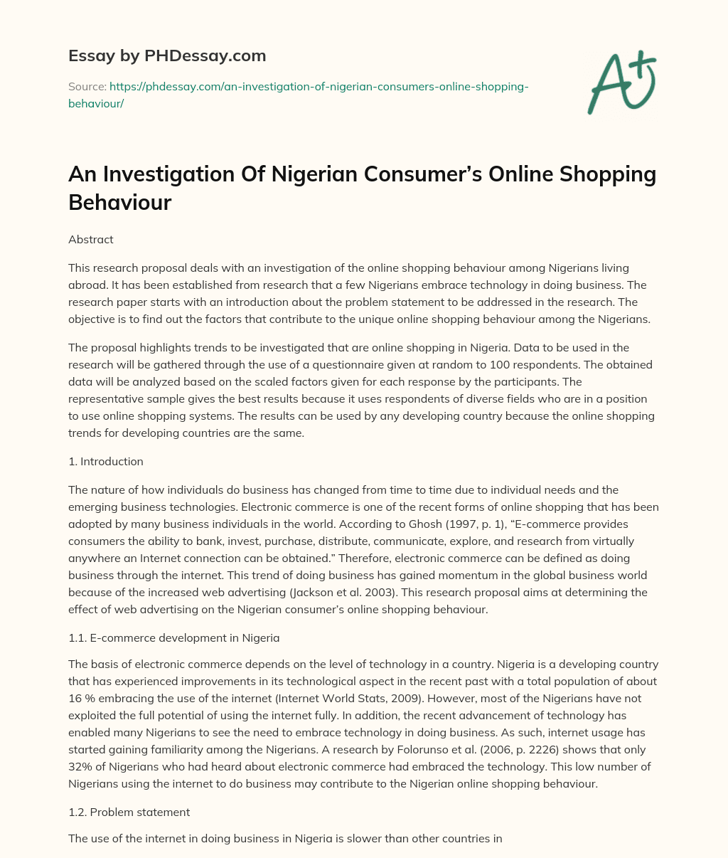 An Investigation Of Nigerian Consumer’s Online Shopping Behaviour essay