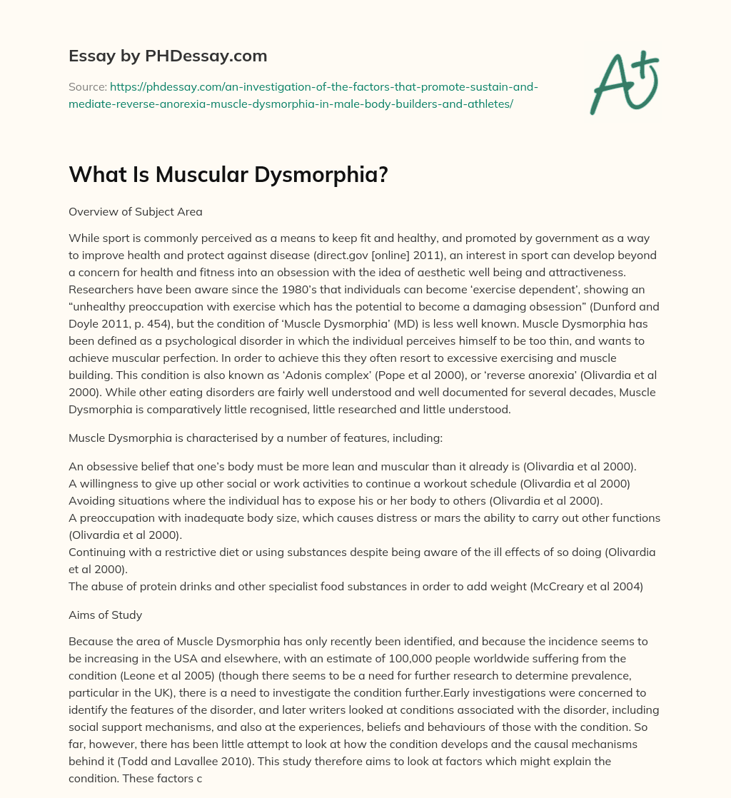 What Is Muscular Dysmorphia? essay