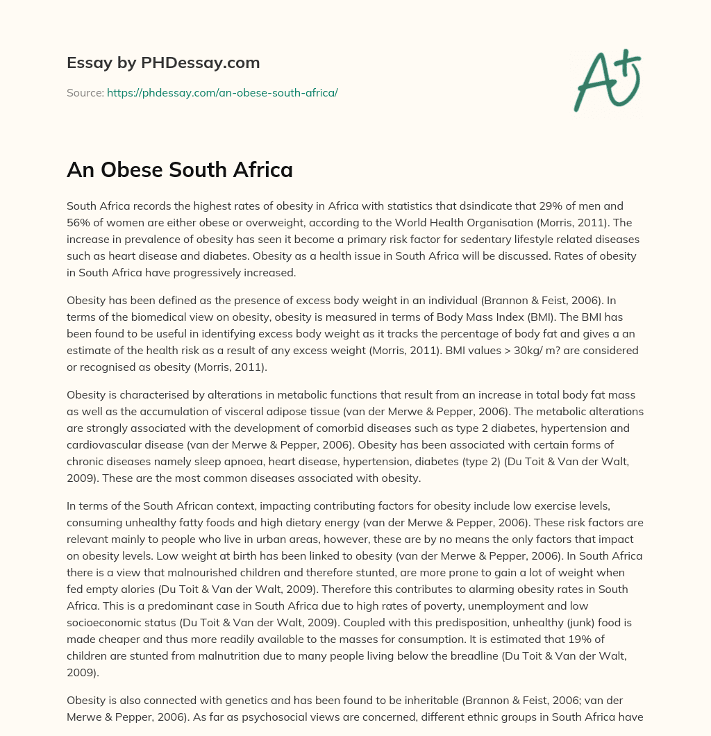 An Obese South Africa essay