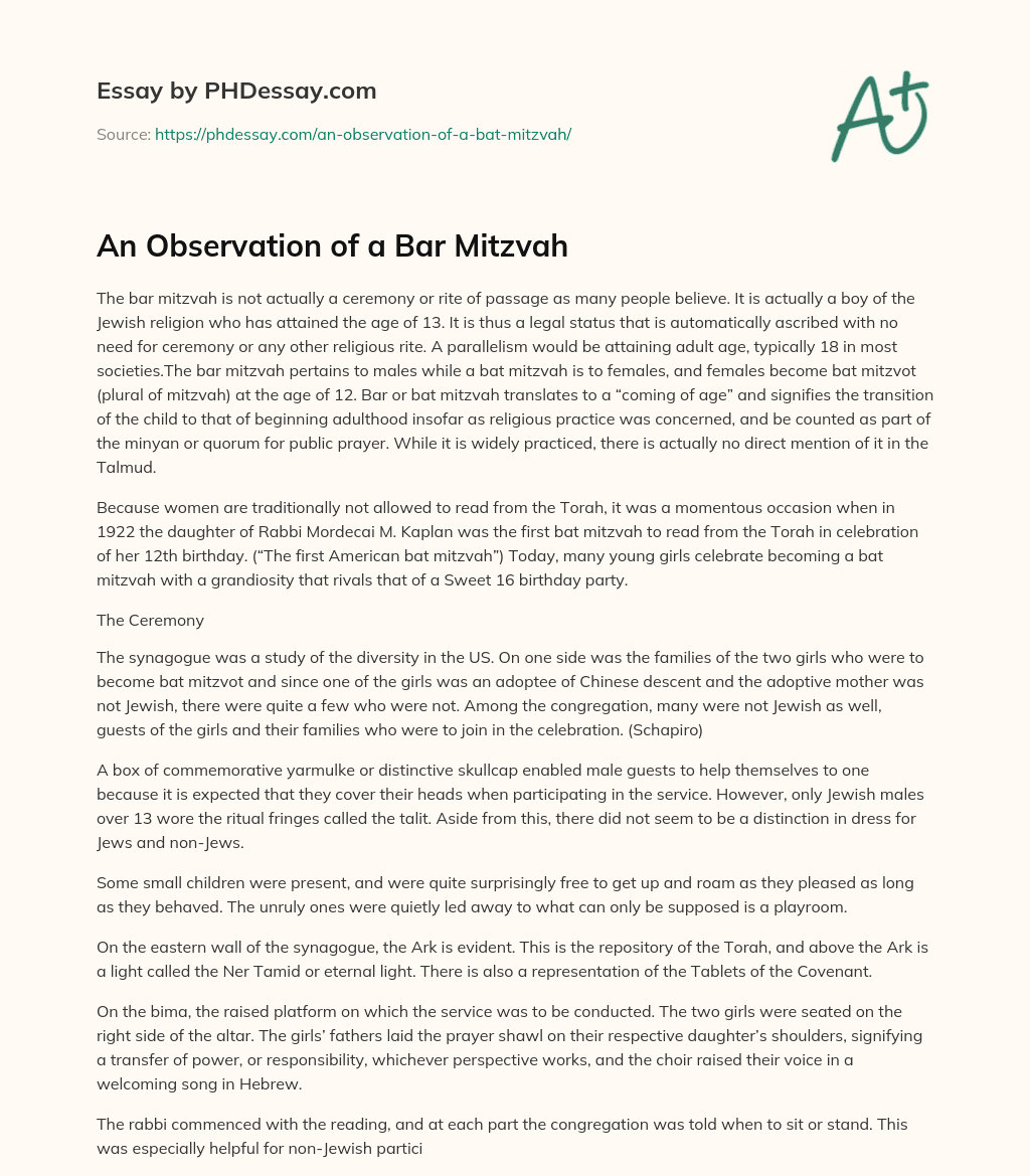 An Observation of a Bar Mitzvah essay