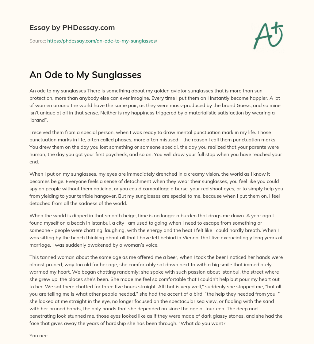 An Ode to My Sunglasses essay