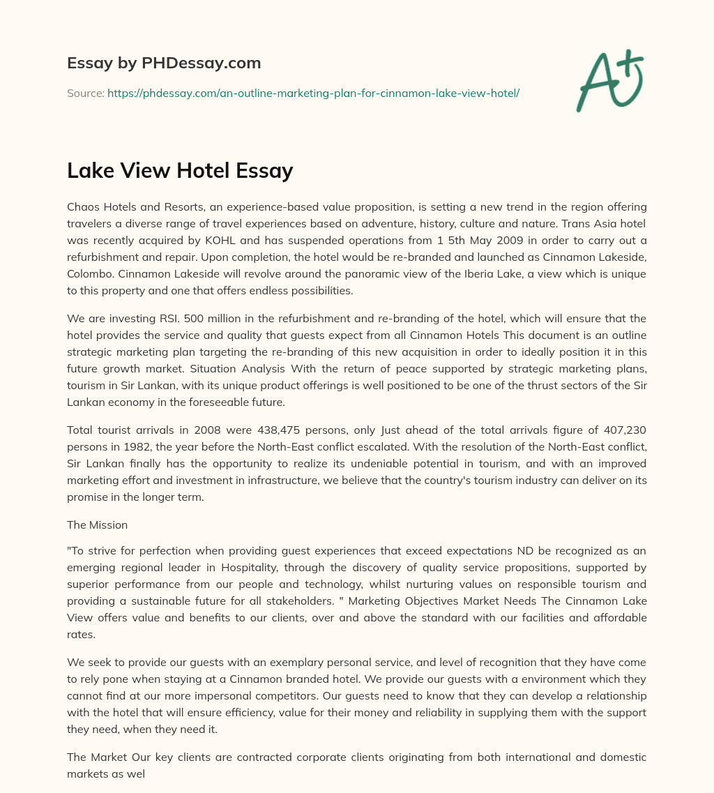 Lake View Hotel Essay essay