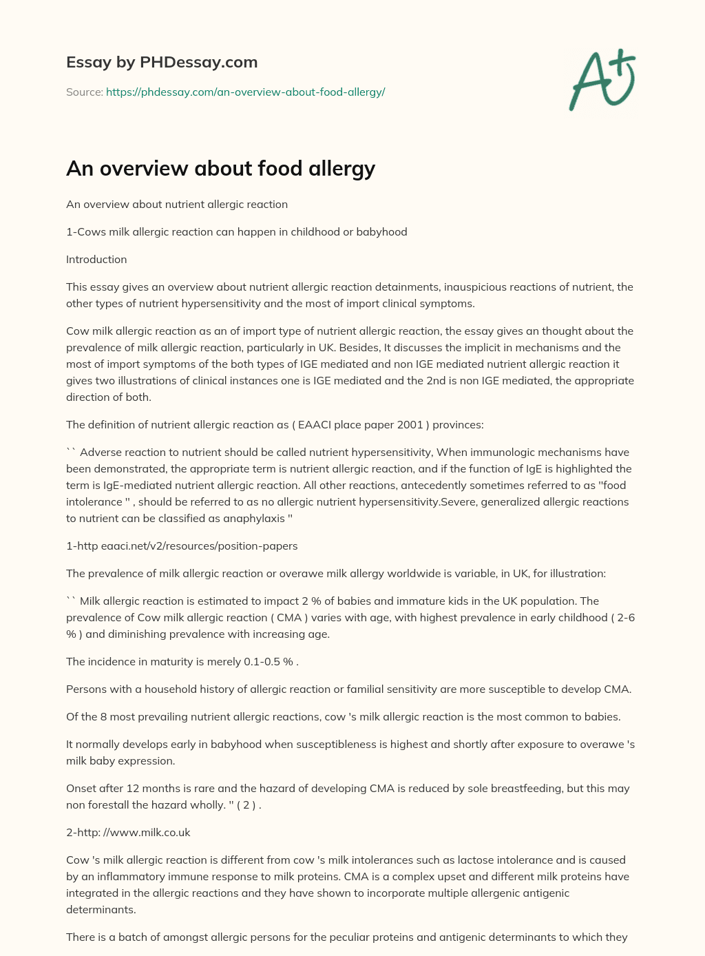 An overview about food allergy essay