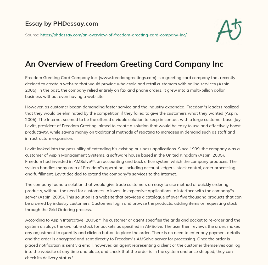 An Overview of Freedom Greeting Card Company Inc essay