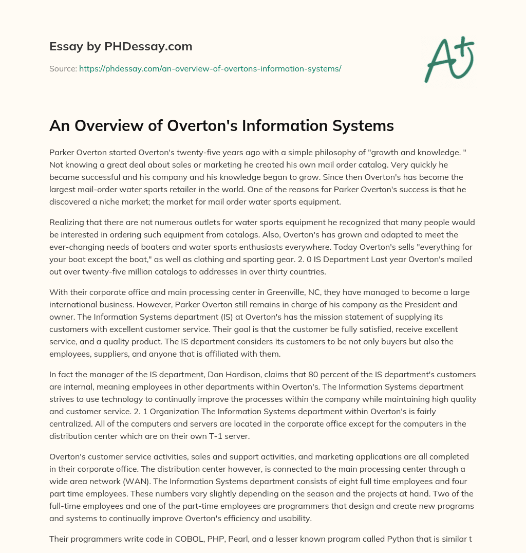 An Overview of Overton’s Information Systems essay