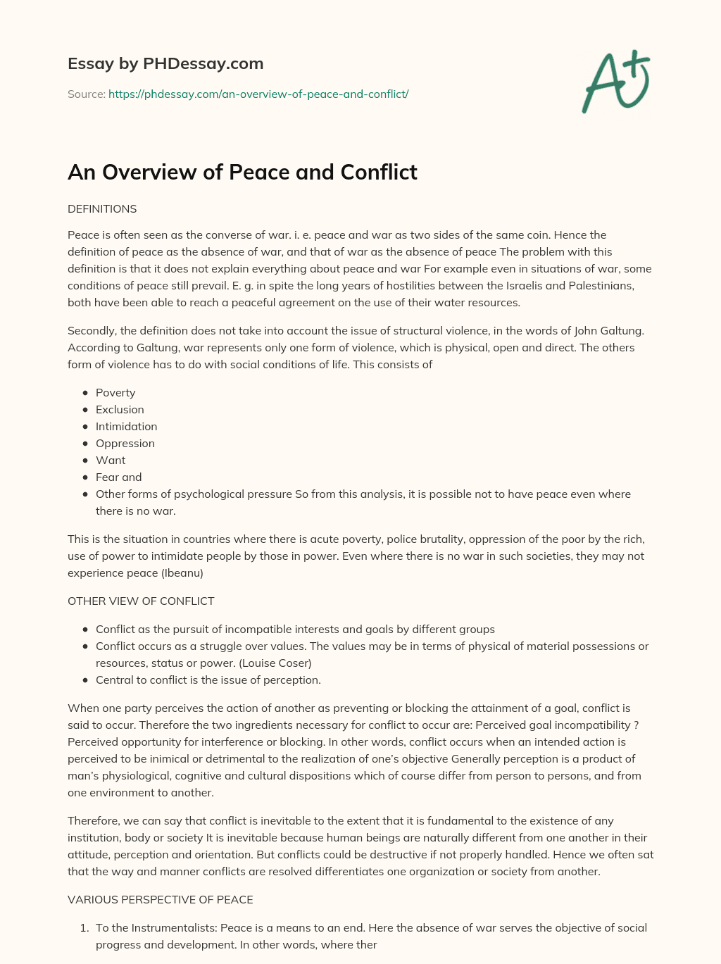 peace and conflict essay