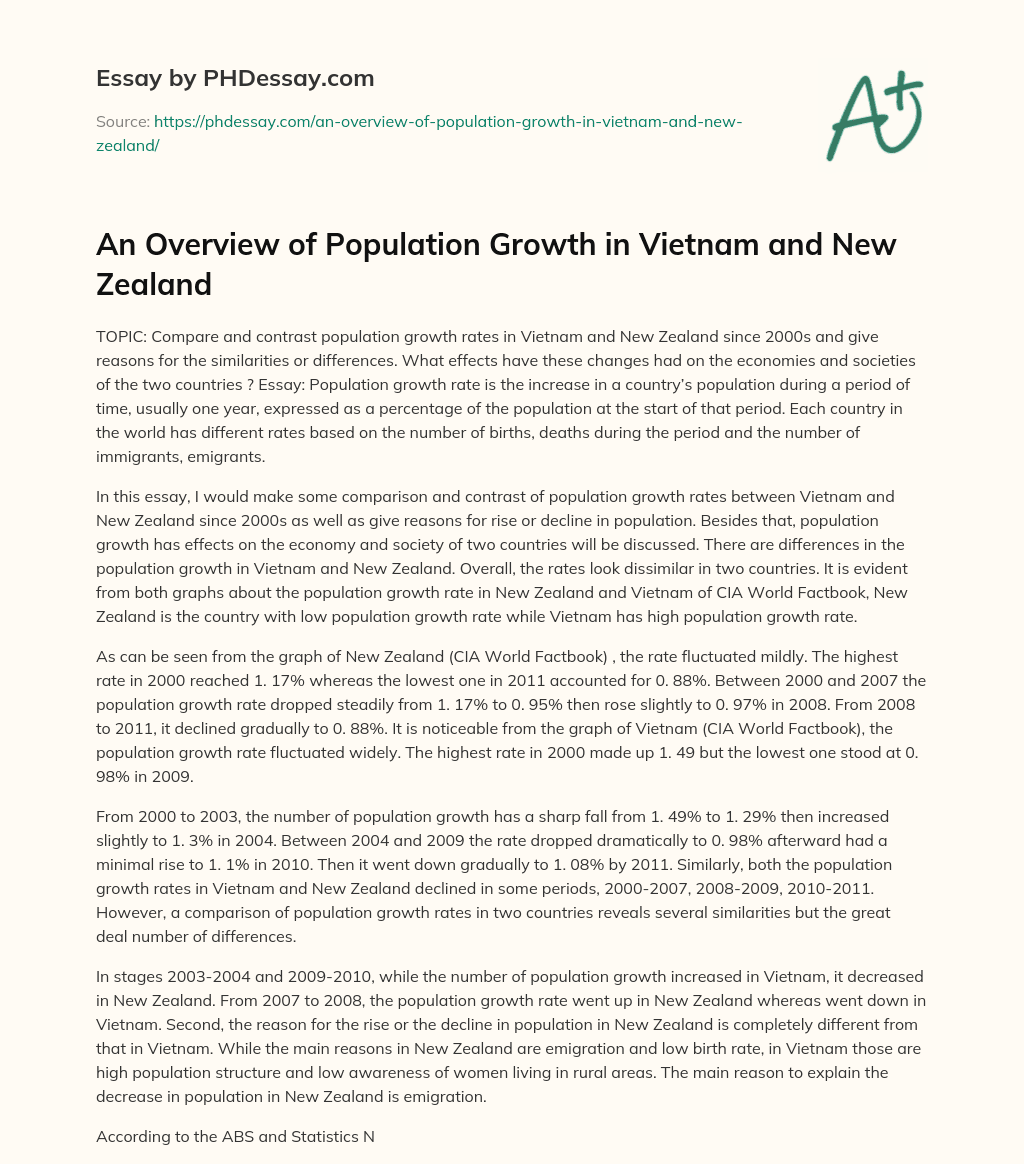 An Overview of Population Growth in Vietnam and New Zealand essay