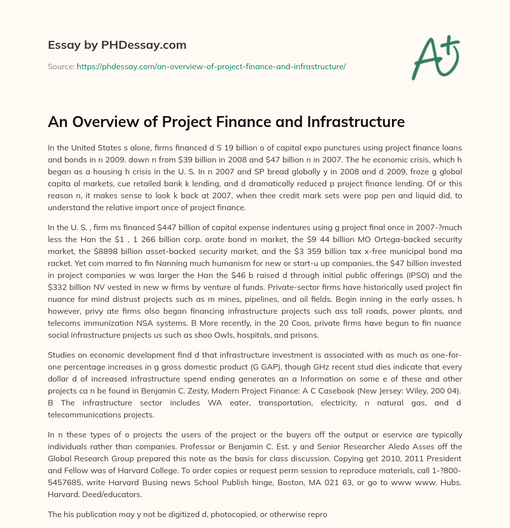 An Overview of Project Finance and Infrastructure essay