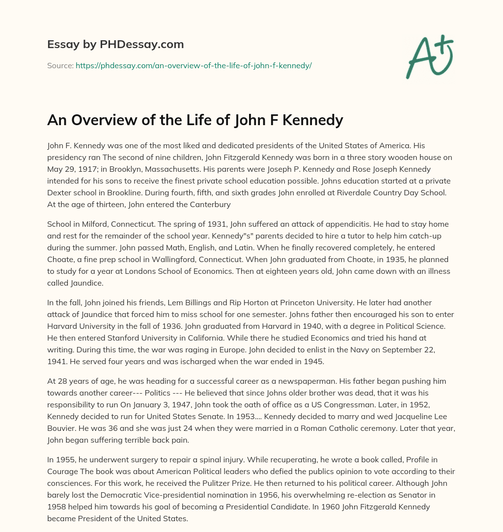An Overview of the Life of John F Kennedy essay