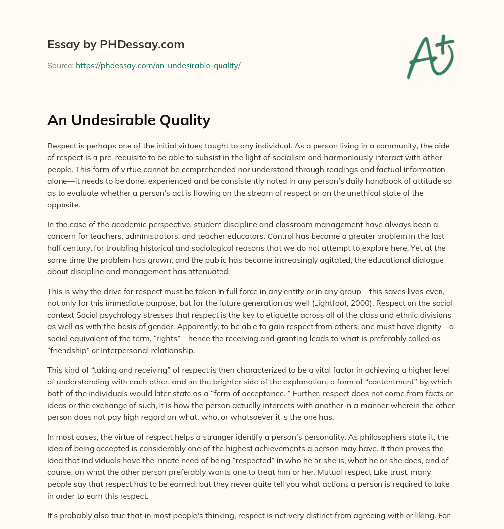 An Undesirable Quality essay