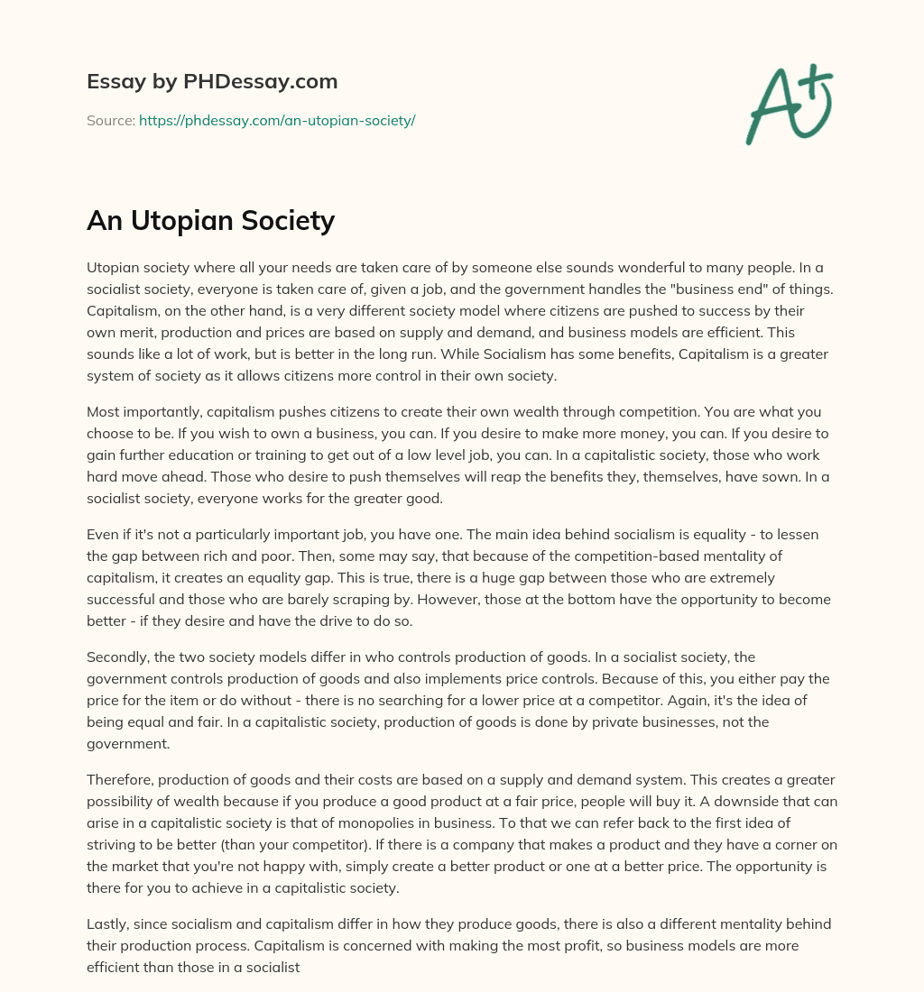 An Utopian Society essay