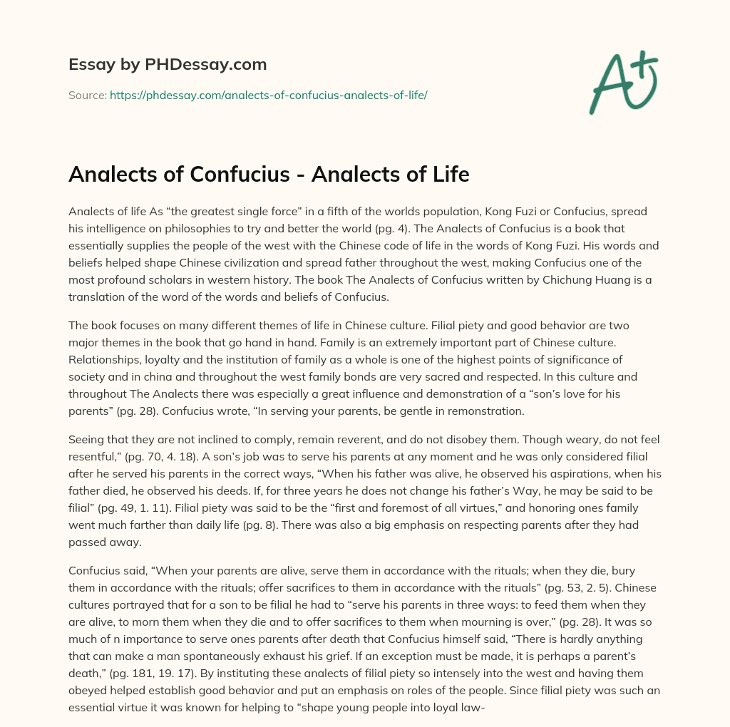 Analects of Confucius – Analects of Life essay
