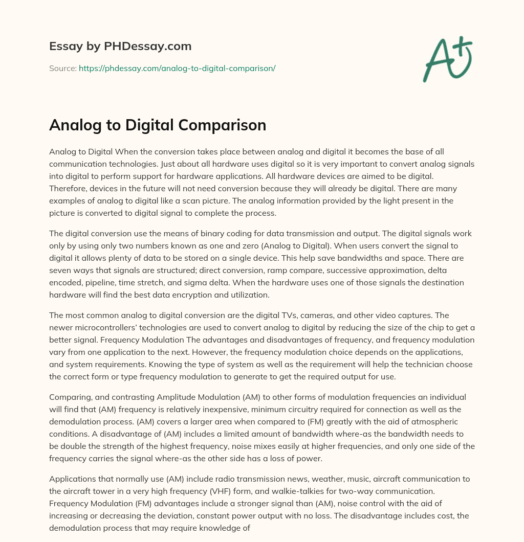 Analog to Digital Comparison essay