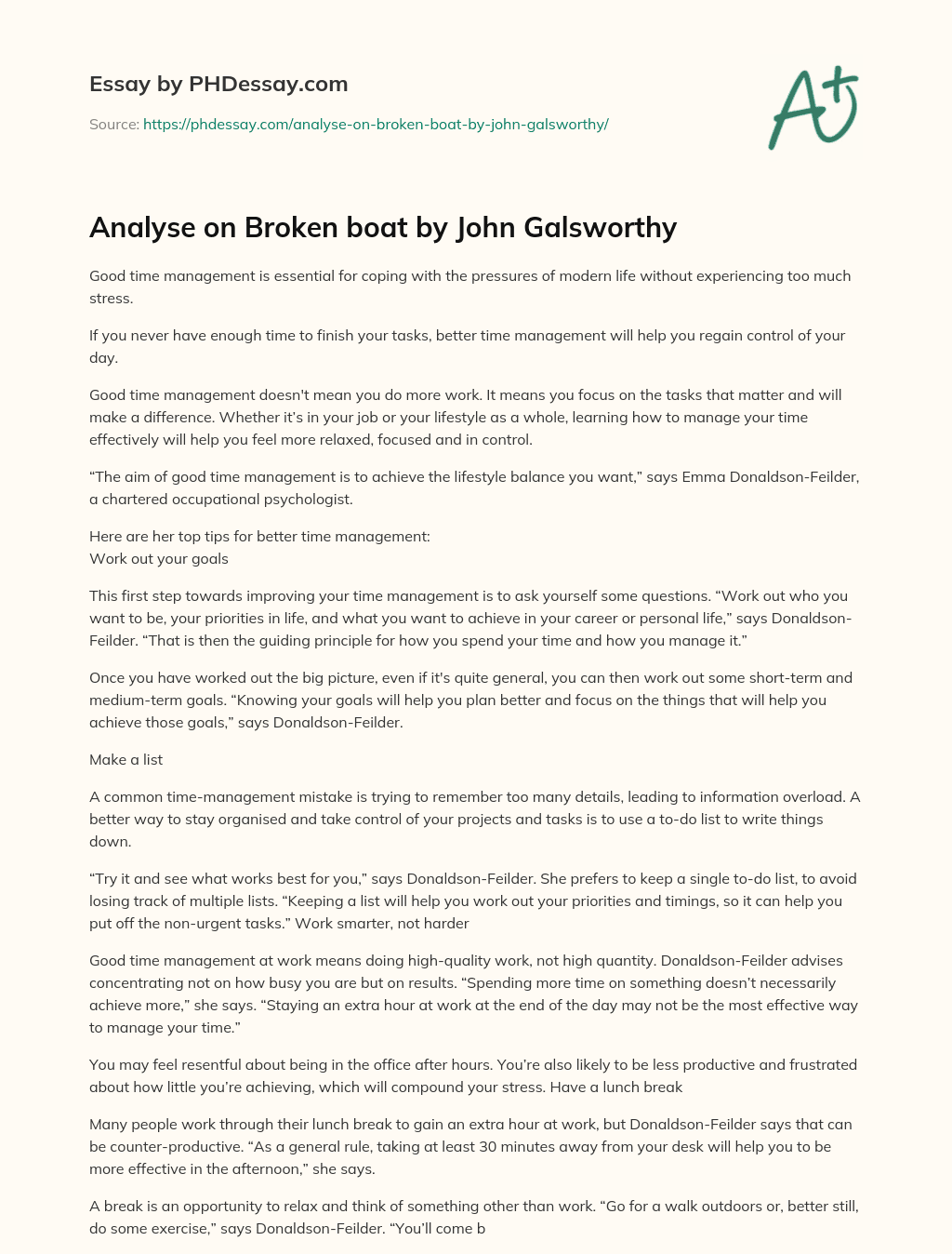 Analyse on Broken boat by John Galsworthy essay