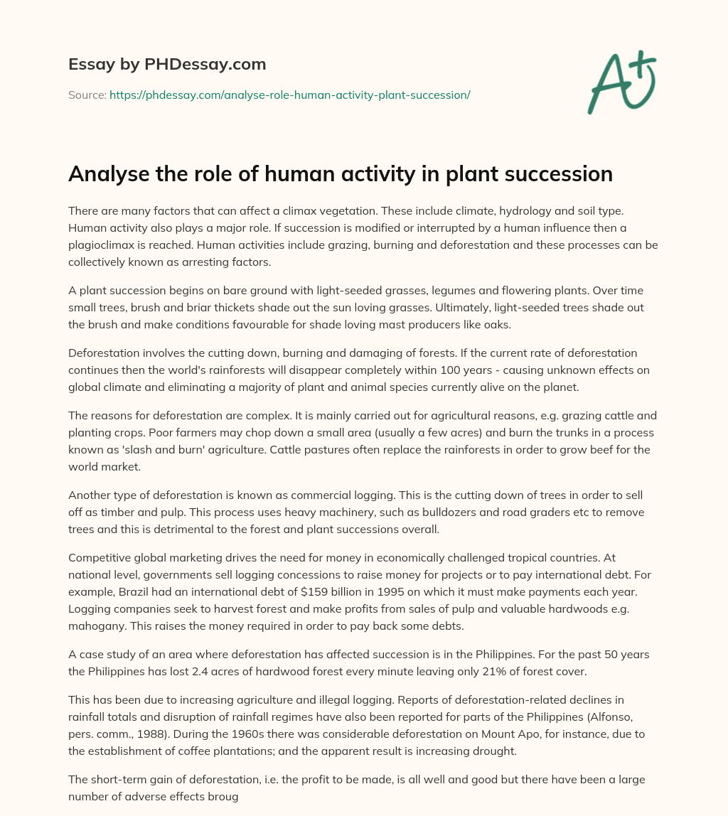 Analyse the role of human activity in plant succession essay