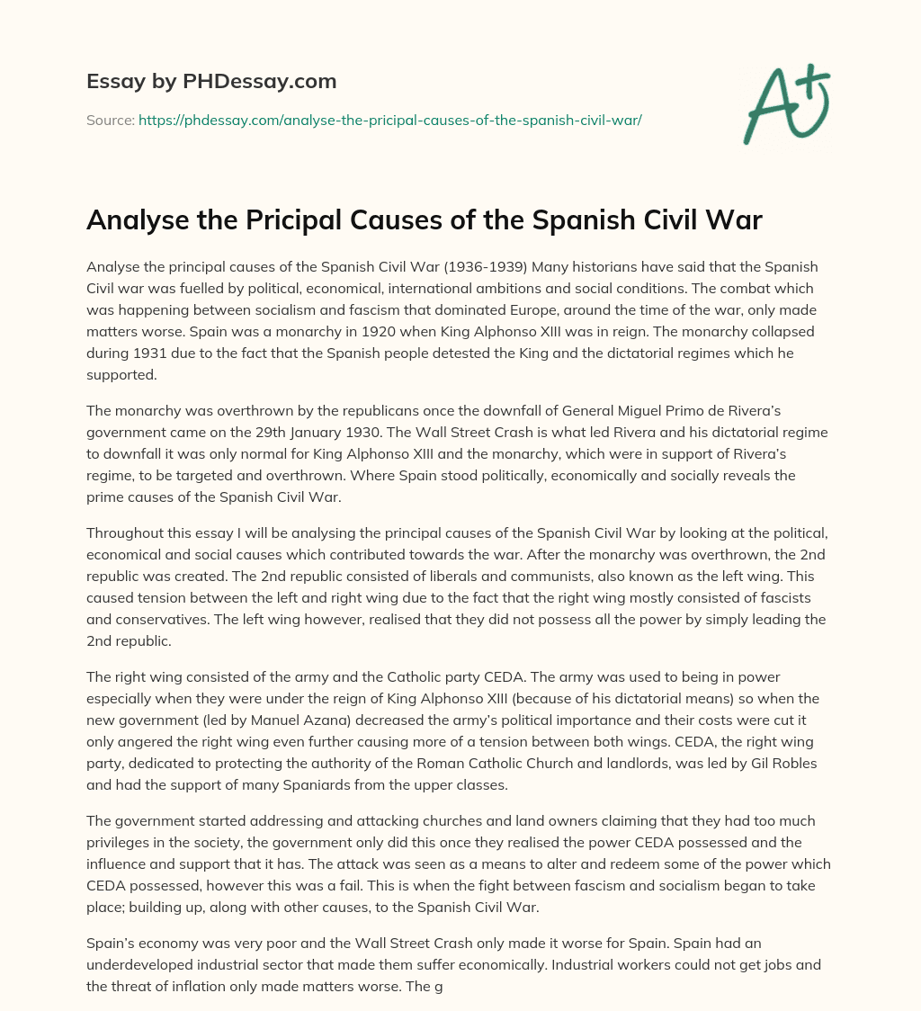 Analyse the Pricipal Causes of the Spanish Civil War essay