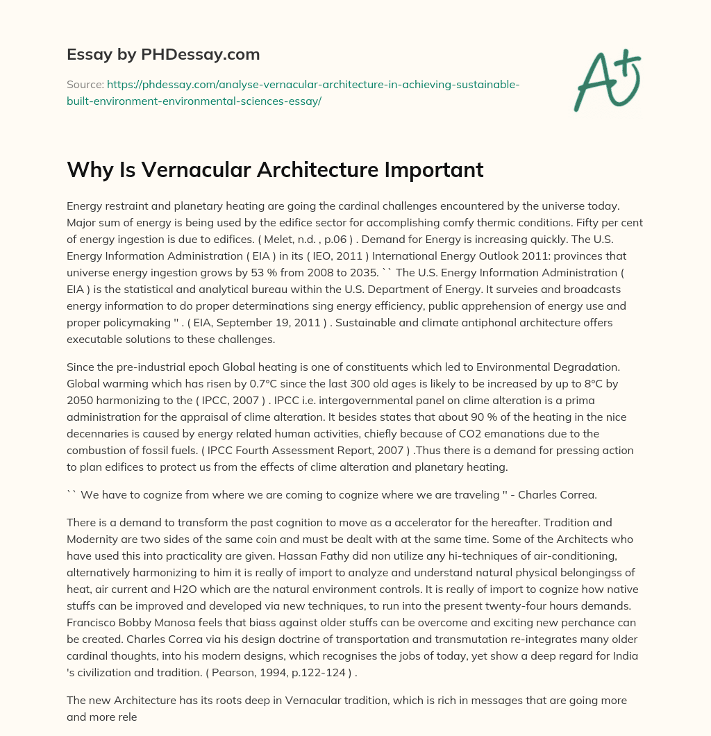 Why Is Vernacular Architecture Important essay