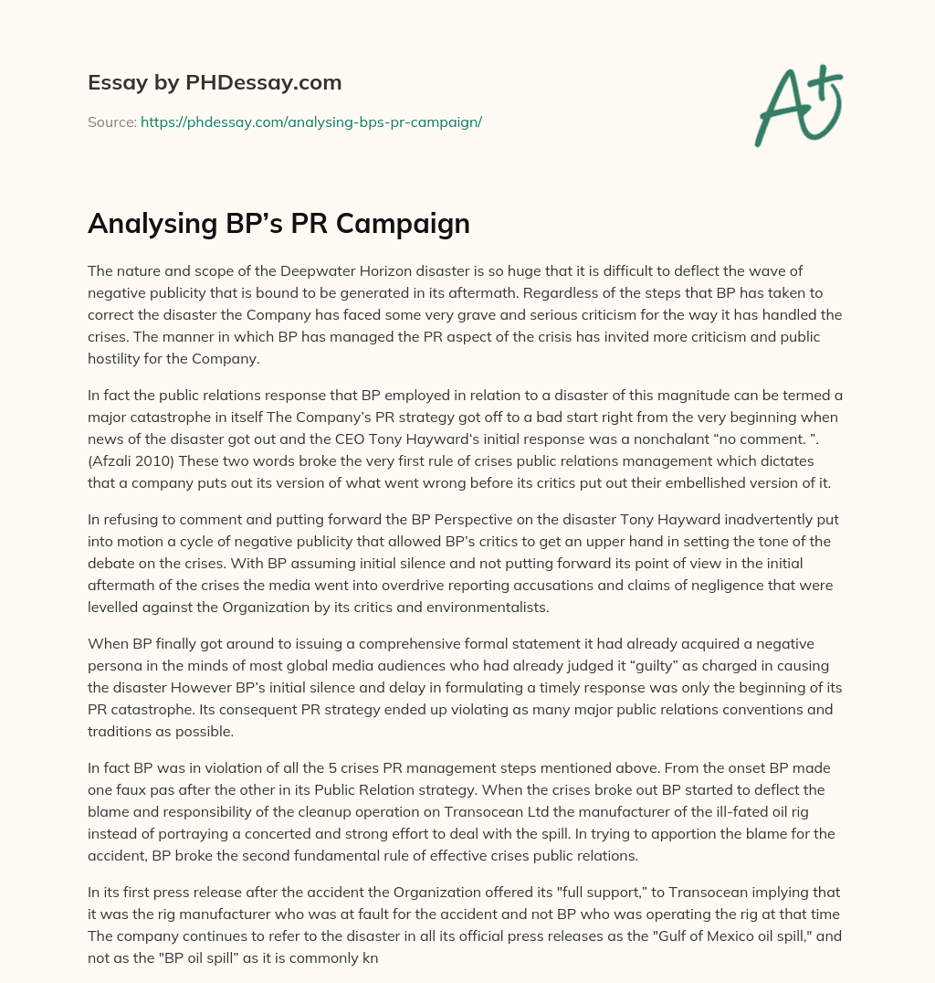 Analysing BP’s PR Campaign essay