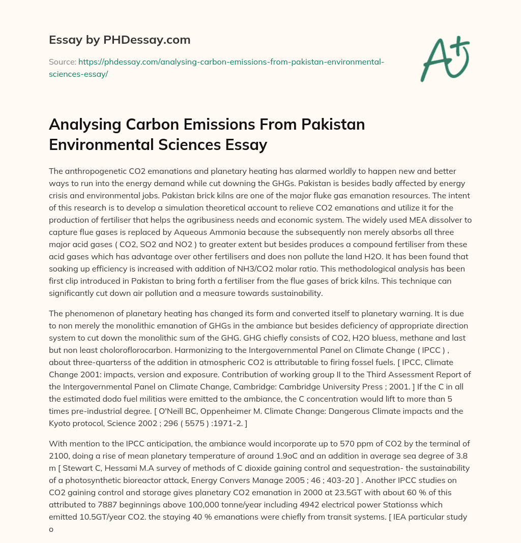 Analysing Carbon Emissions From Pakistan Environmental Sciences Essay essay