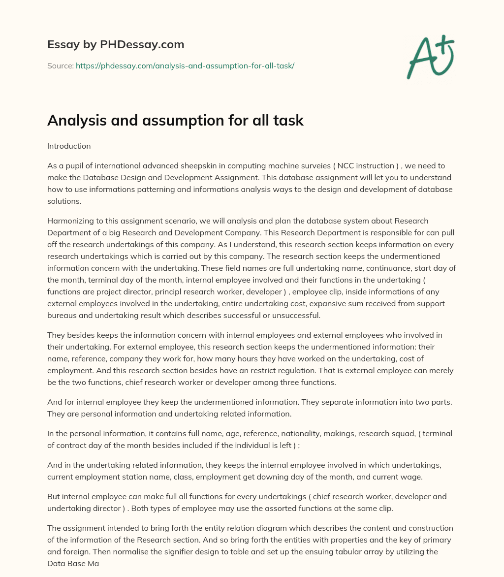 Analysis and assumption for all task essay