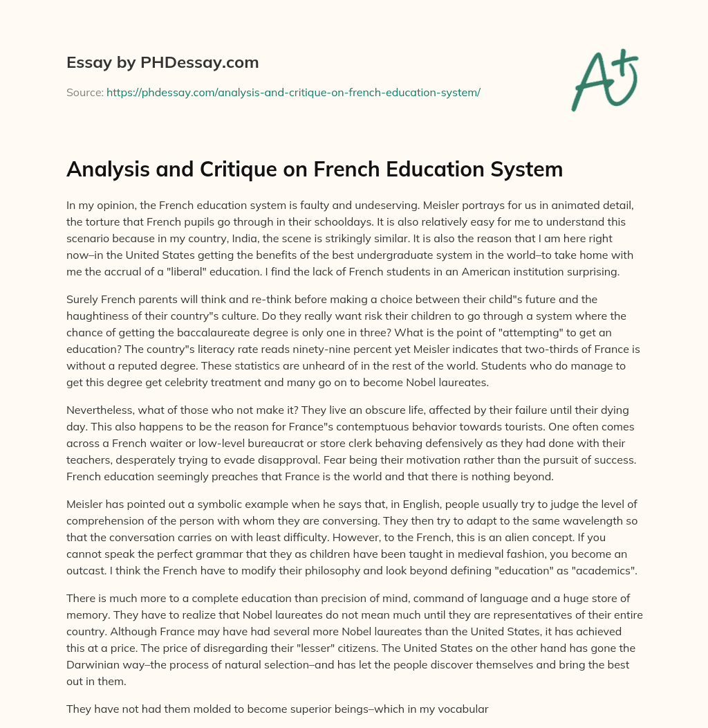 Analysis and Critique on French Education System essay