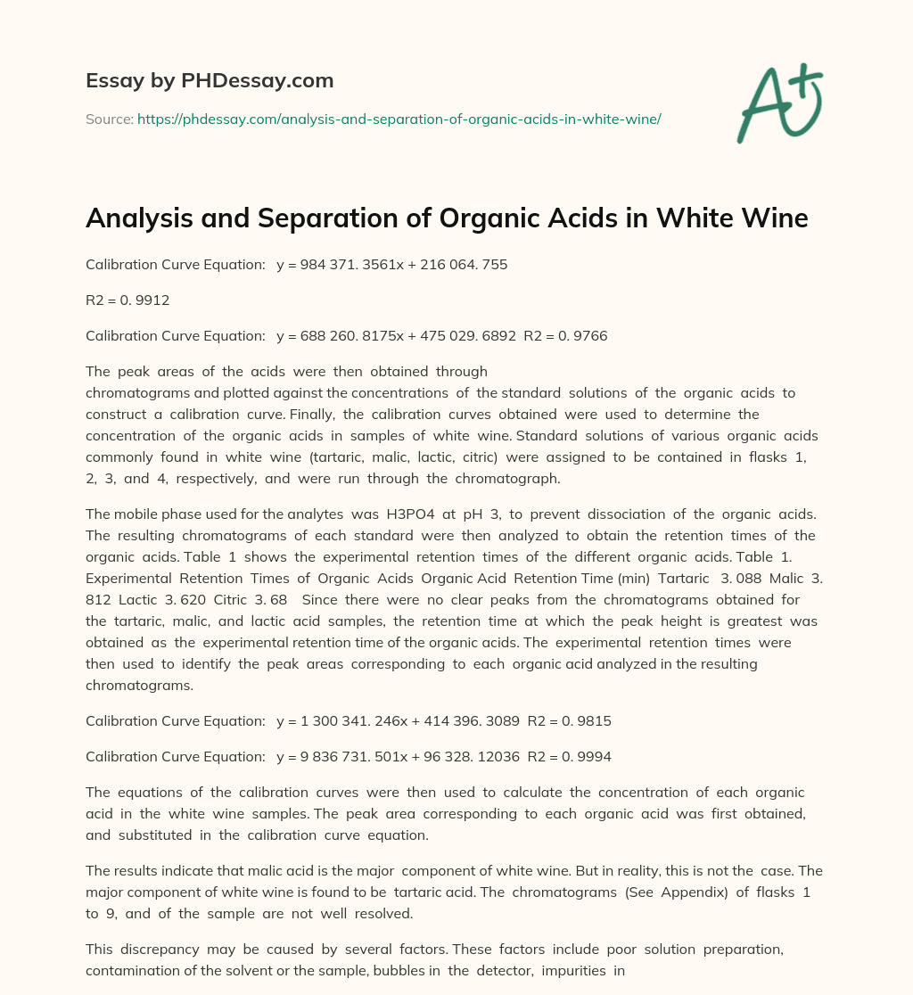 Analysis and Separation of Organic Acids in White Wine essay