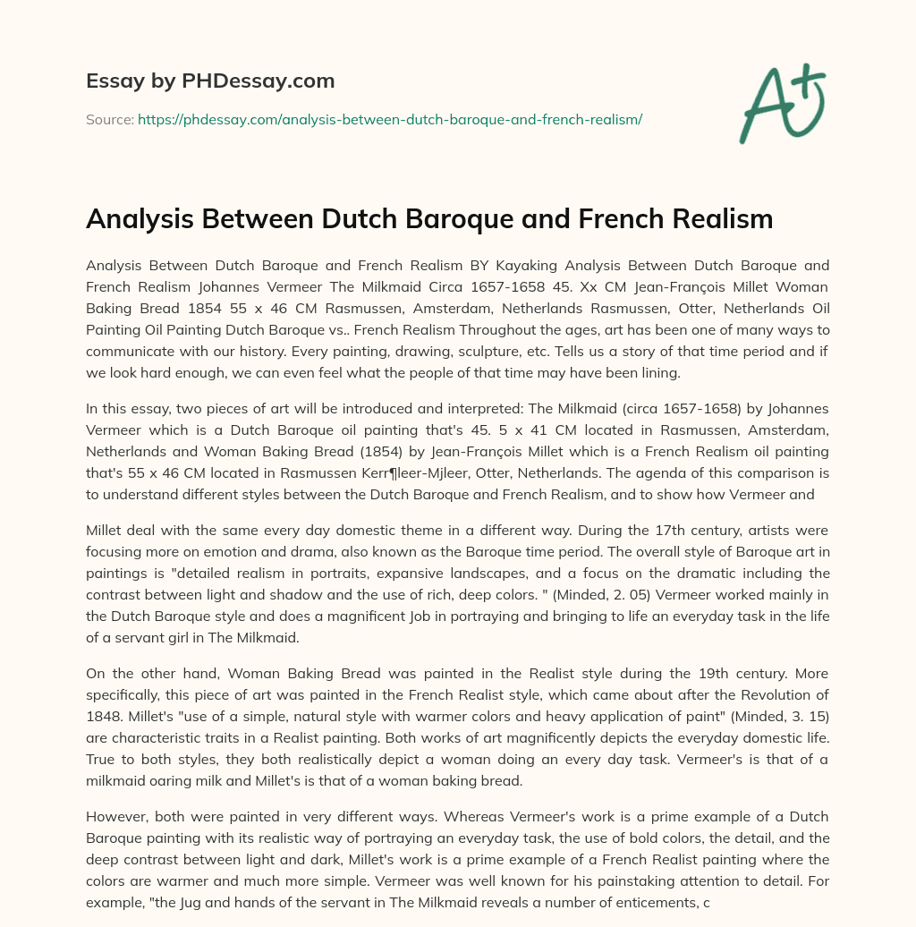 Analysis Between Dutch Baroque and French Realism essay