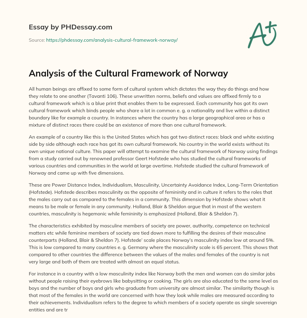 Analysis of the Cultural Framework of Norway essay