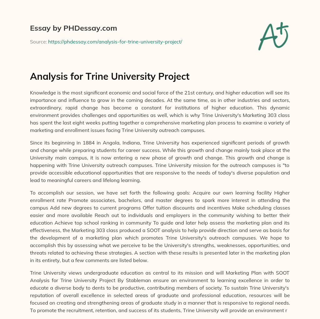 Analysis for Trine University Project essay