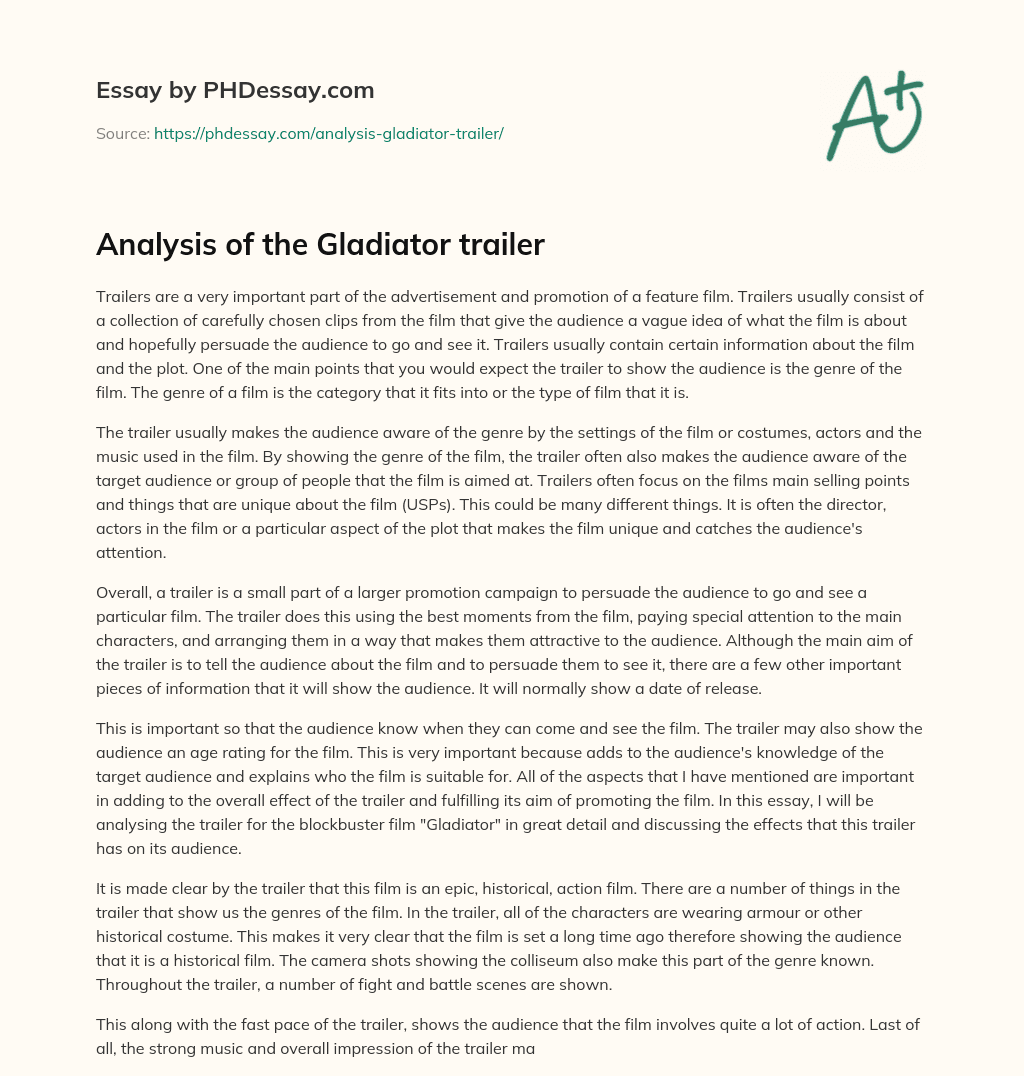 Analysis of the Gladiator trailer essay
