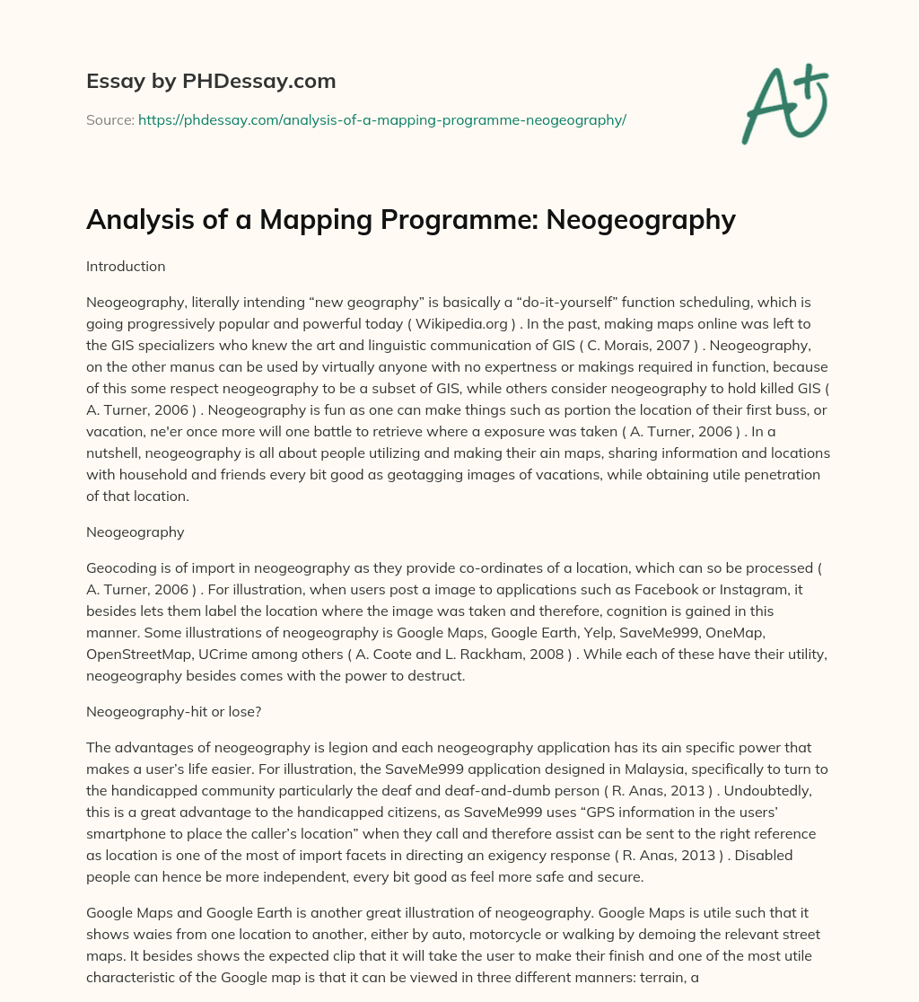 Analysis of a Mapping Programme: Neogeography essay