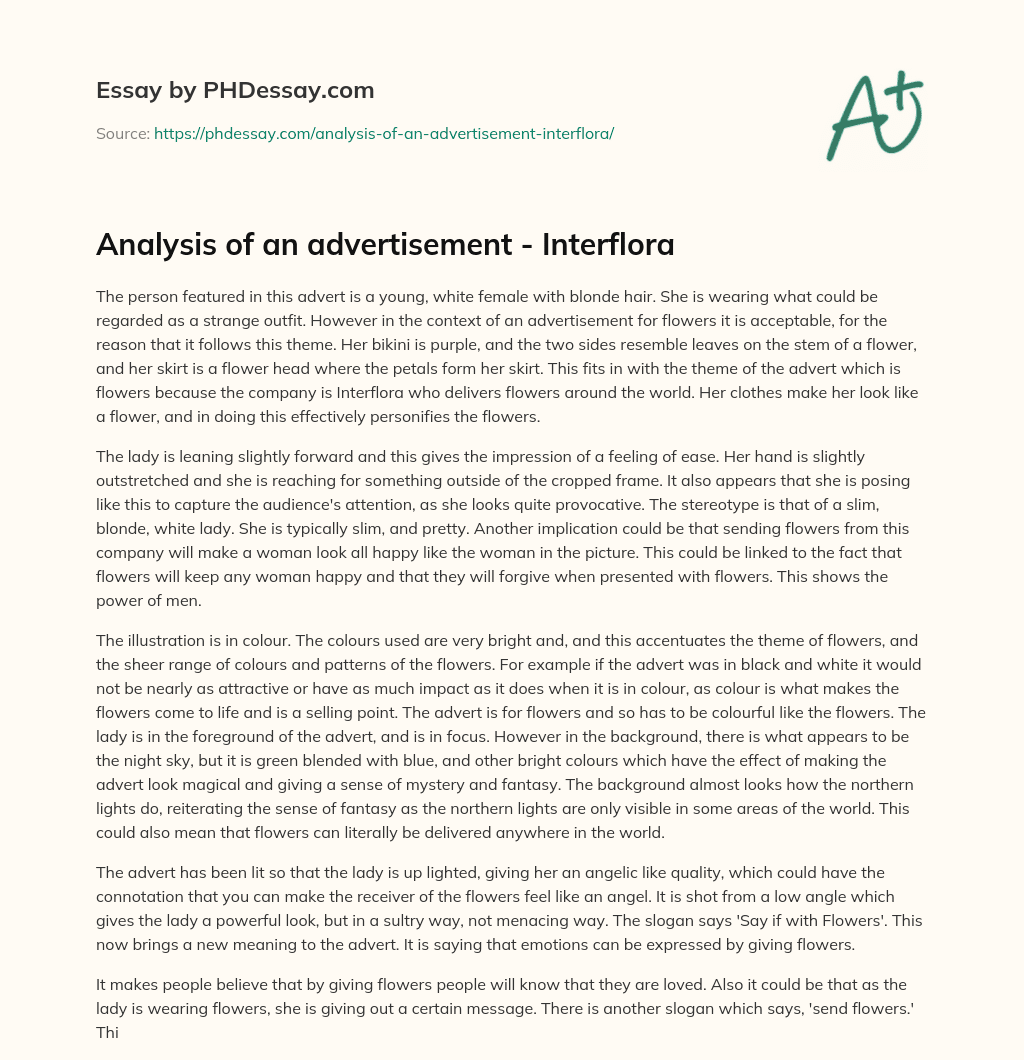 Analysis of an advertisement – Interflora essay