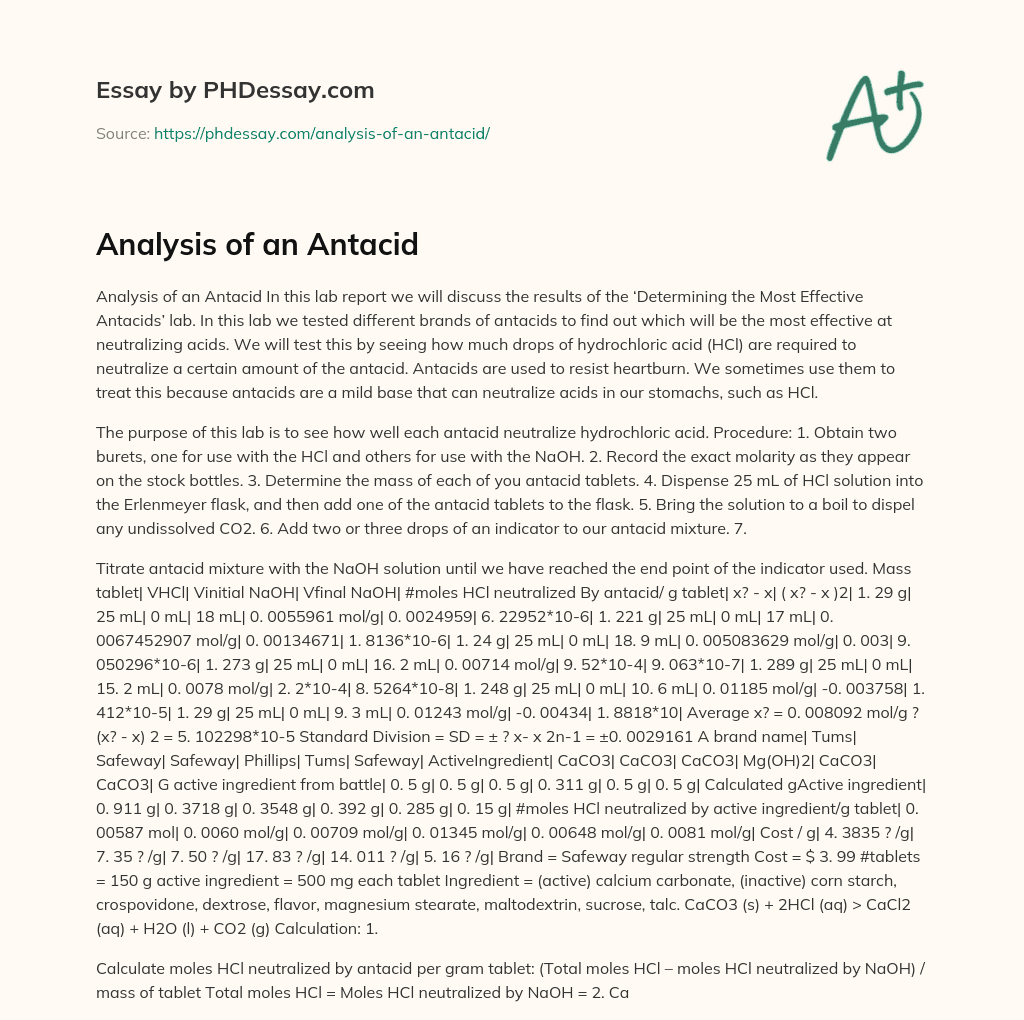 Analysis of an Antacid